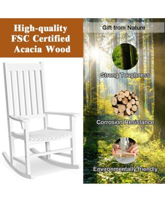 Indoor Outdoor Wooden High Back Rocking Chair-White