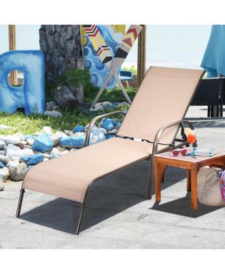 Adjustable Patio Chaise Folding Lounge Chair with Backrest-Brown