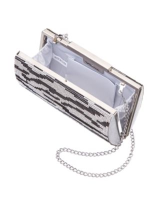 Zebra Print Crystal Curved Minaudiere Clutch