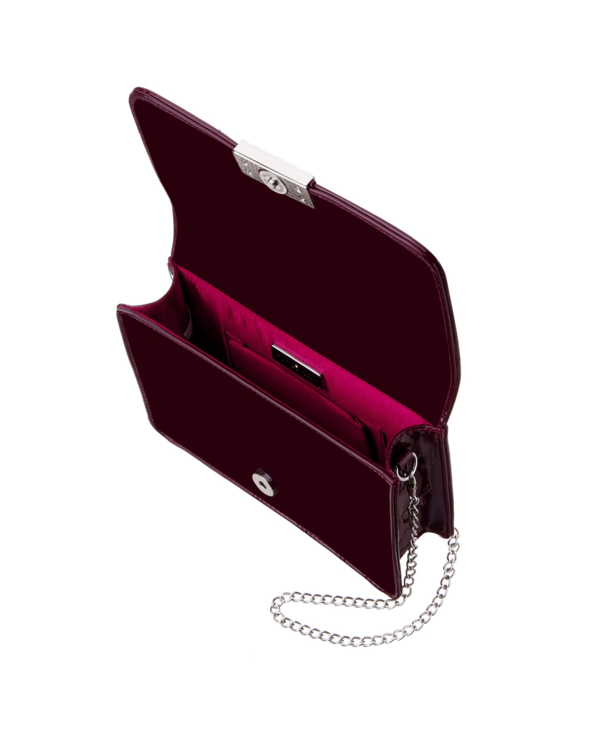NINA CRYSTAL EMBELLISHED PATENT FLAP CLUTCH 