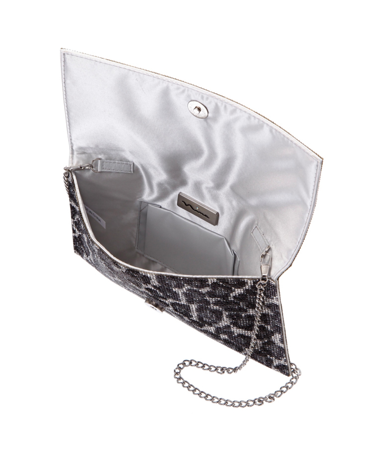 Nina Leopard Print All Over Crystal Envelope Clutch In Black Leopard
