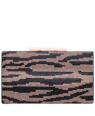 Zebra Print Crystal Curved Minaudiere Clutch