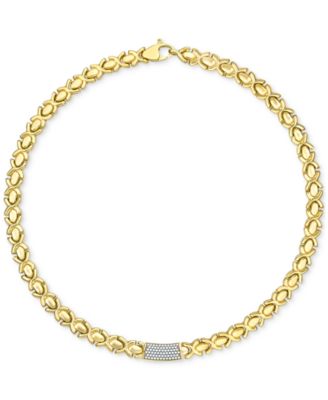 Macy's - Diamond Pav&eacute; Bar Stampato XO Link 18" Collar Necklace (1/2 ct. t.w.) in 14k Gold-Plated Sterling Silver