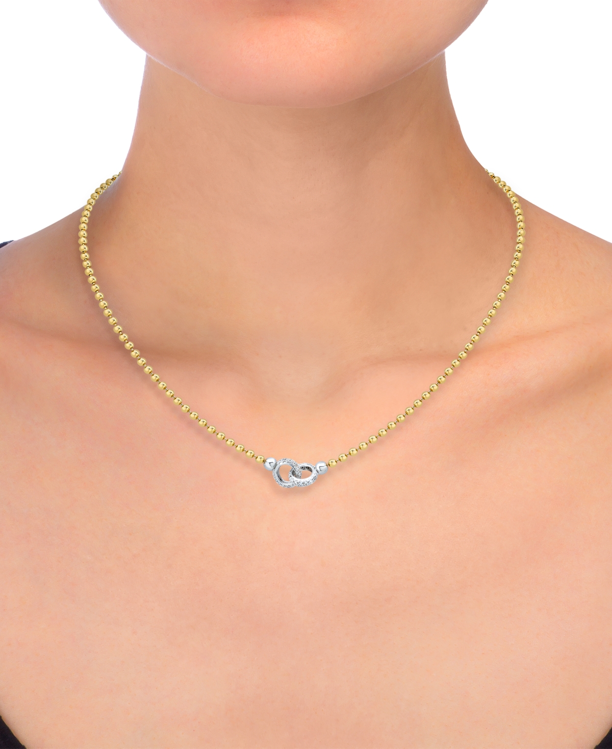 MACY'S DIAMOND INTERLOCKING CIRCLE BEAD LINK 18" COLLAR NECKLACE (1/5 CT. T.W.) IN 14K GOLD-PLATED STERLING 