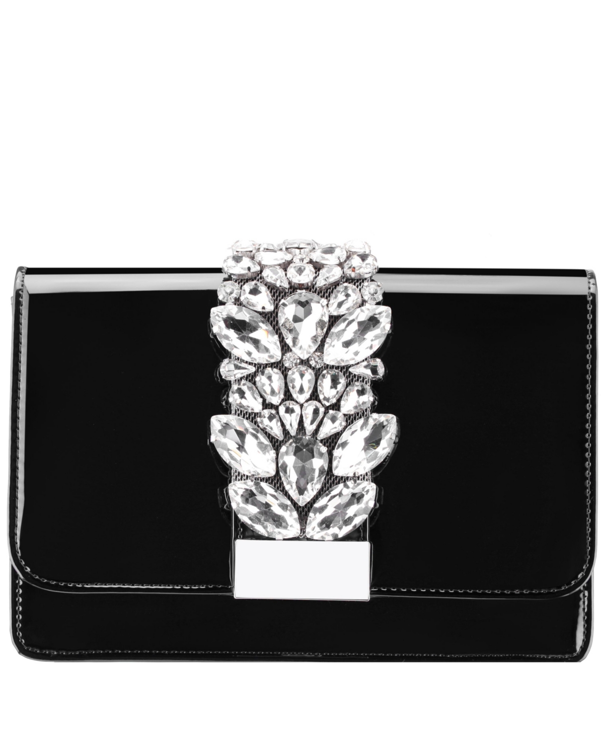 Crystal Embellished Patent Flap Clutch - Silver