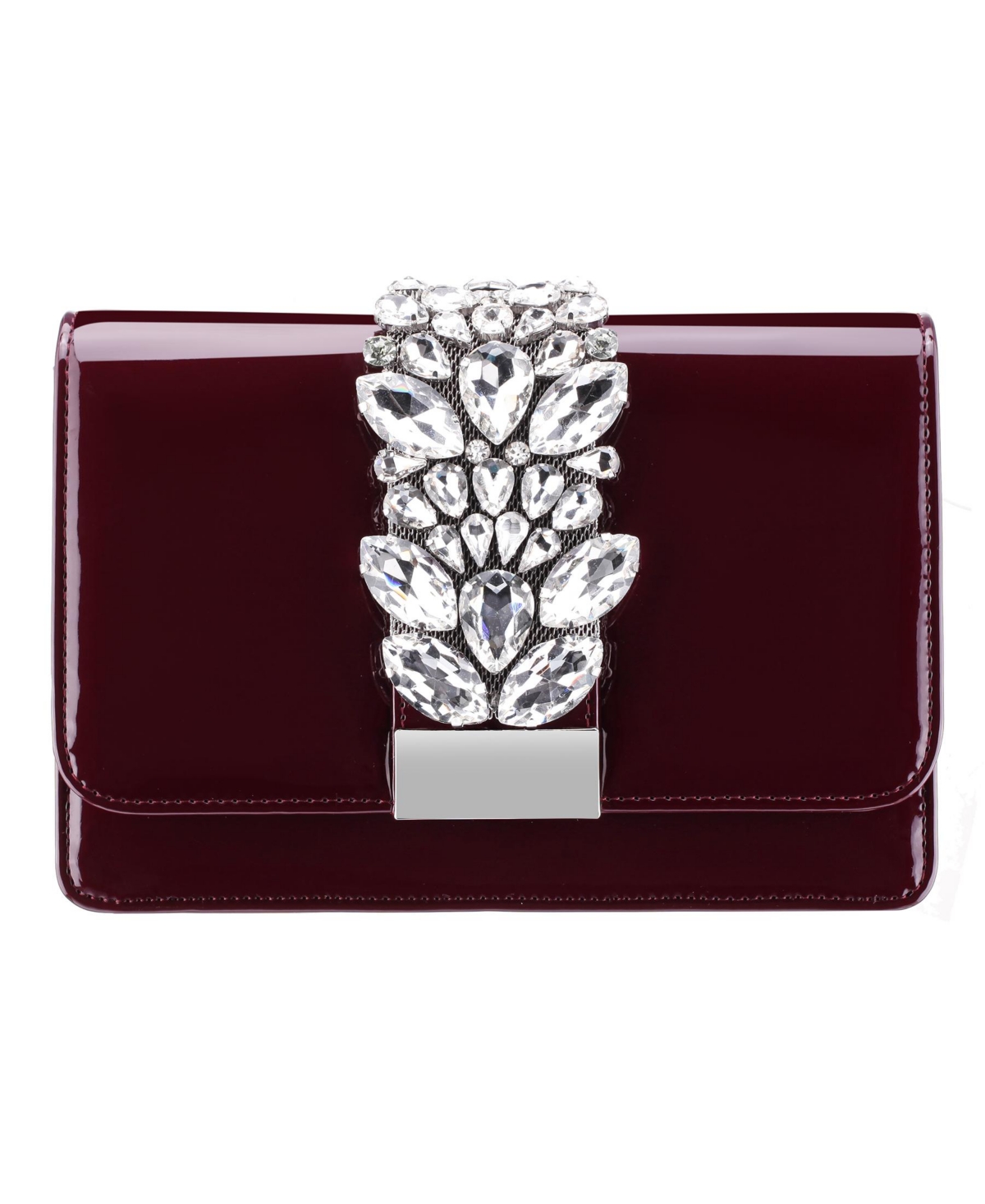Shop Nina Crystal Embellished Patent Flap Clutch In Bordeaux