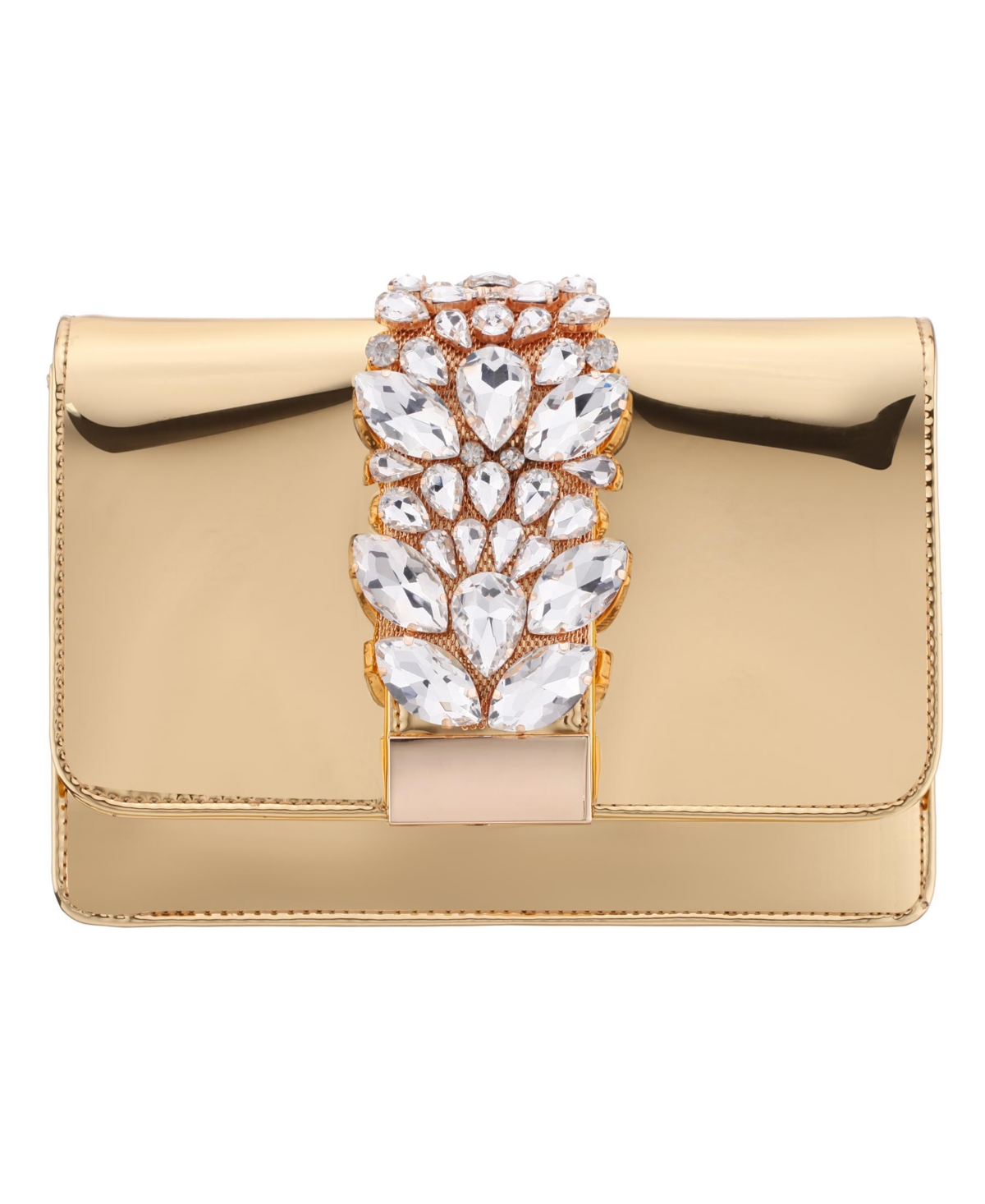 Crystal Embellished Patent Flap Clutch - Silver