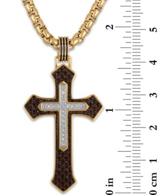 Diamond & Brown Carbon Fiber Cross Pendant Necklace (1/10 ct. t.w.) in Gold-Tone Ion-Plated Stainless Steel, 22"