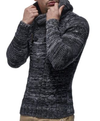 Men's Knit Hoodie Sweater with Button Accents – Cable Knit Design