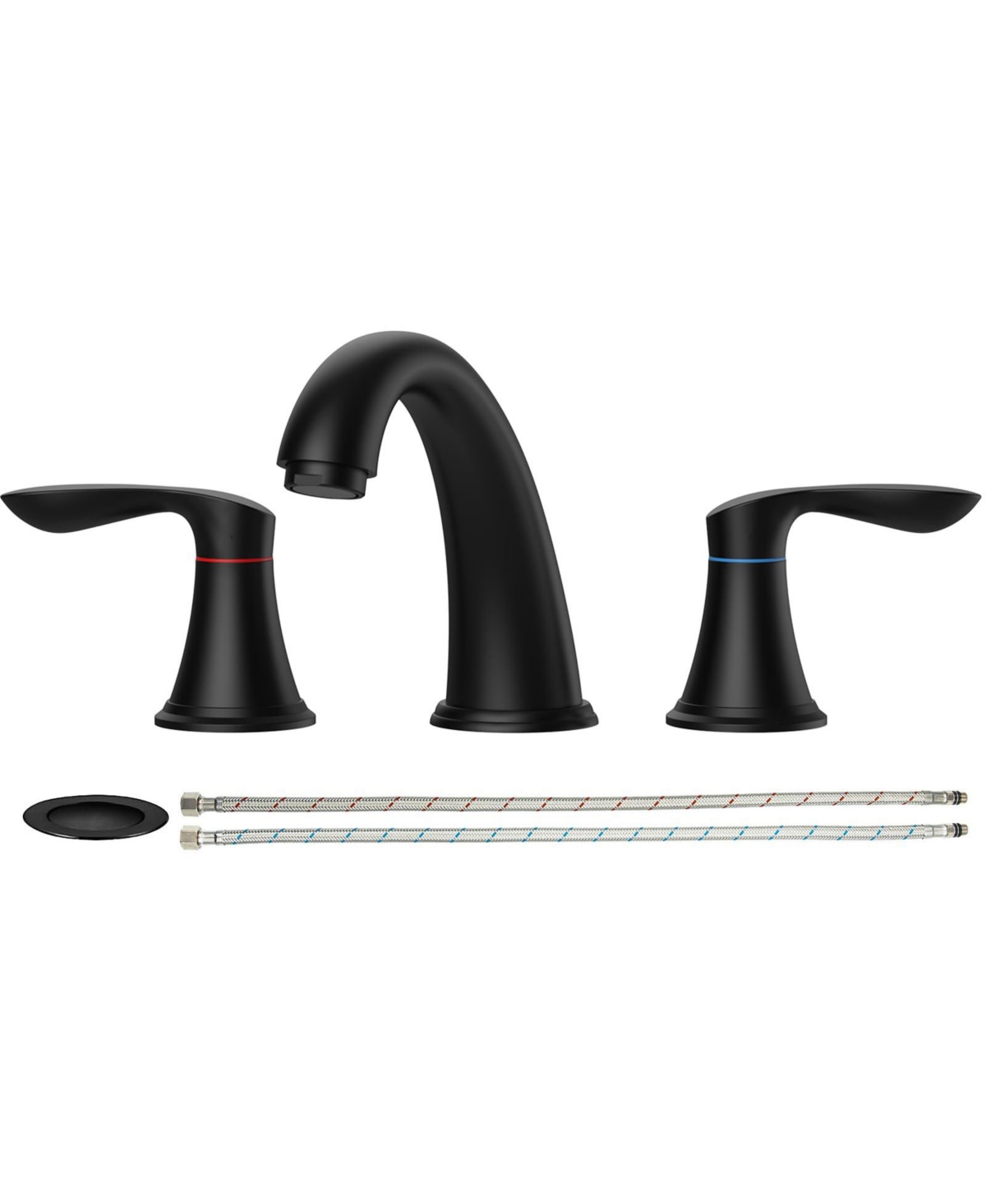 Pullafun Two Handle Bathroom Sink Faucet, 3 Hole with Pop-up Drain,360 ; Swivel Spout, Centerset Faucet - Black