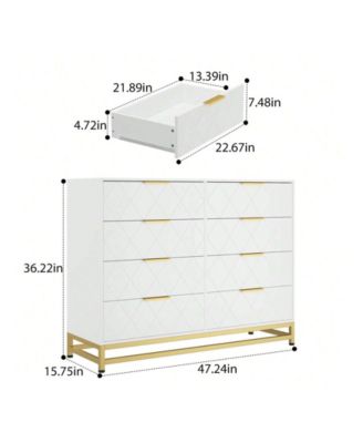 8 Drawer Dresser For Bedroom With Deep Drawers, Wide Chest Of Drawers With Metal Handles, Large Floor Wood Storage Dresser Modern Dresser