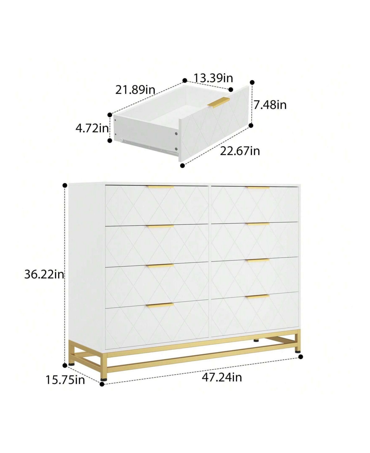 gaomon 8 Drawer Dresser For Bedroom With Deep Drawers, Wide Chest Of Drawers With Metal Handles, Large Floor Wood Storage Dresser Modern Dresser - Whi