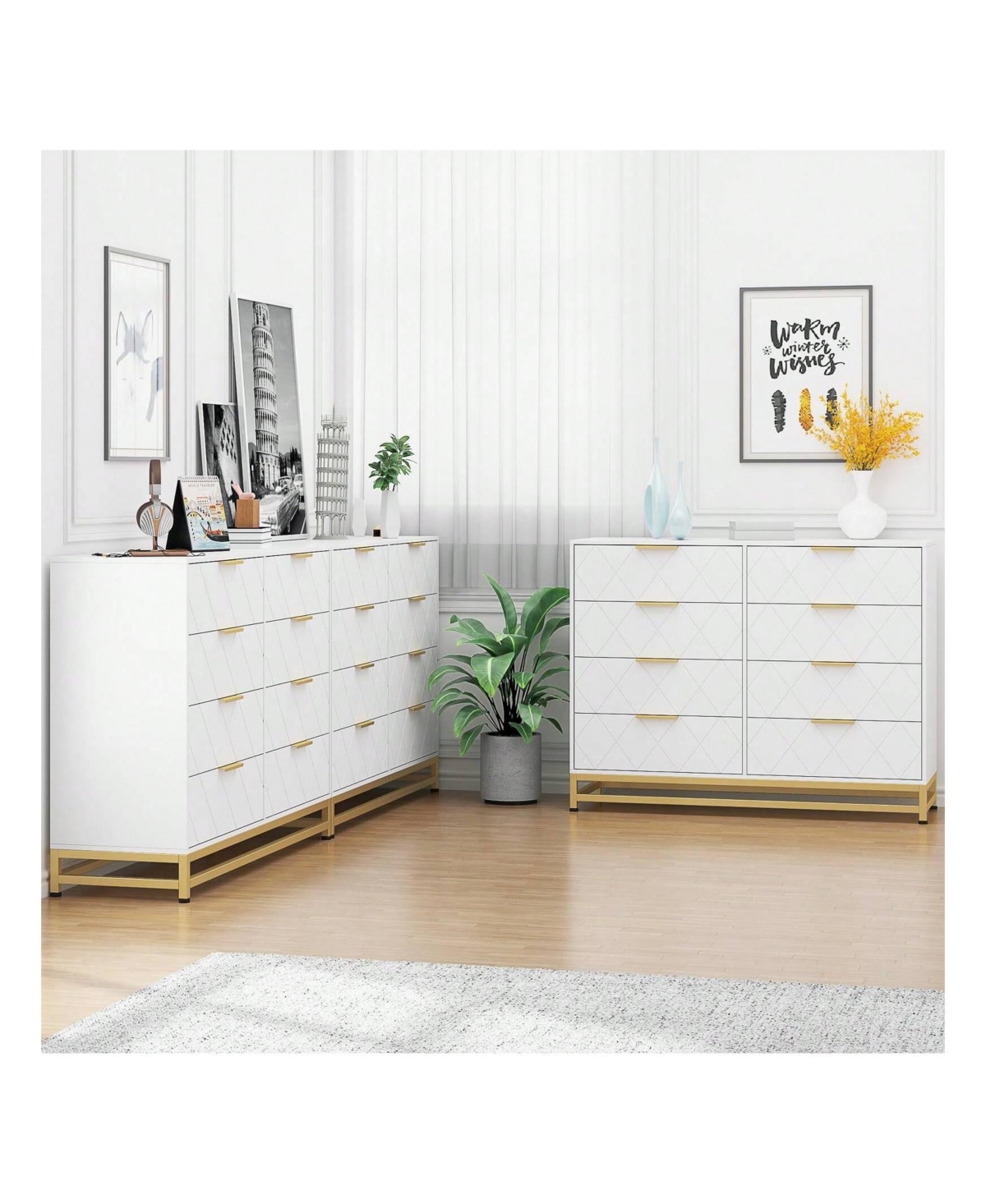 gaomon 8 Drawer Dresser For Bedroom With Deep Drawers, Wide Chest Of Drawers With Metal Handles, Large Floor Wood Storage Dresser Modern Dresser - Whi
