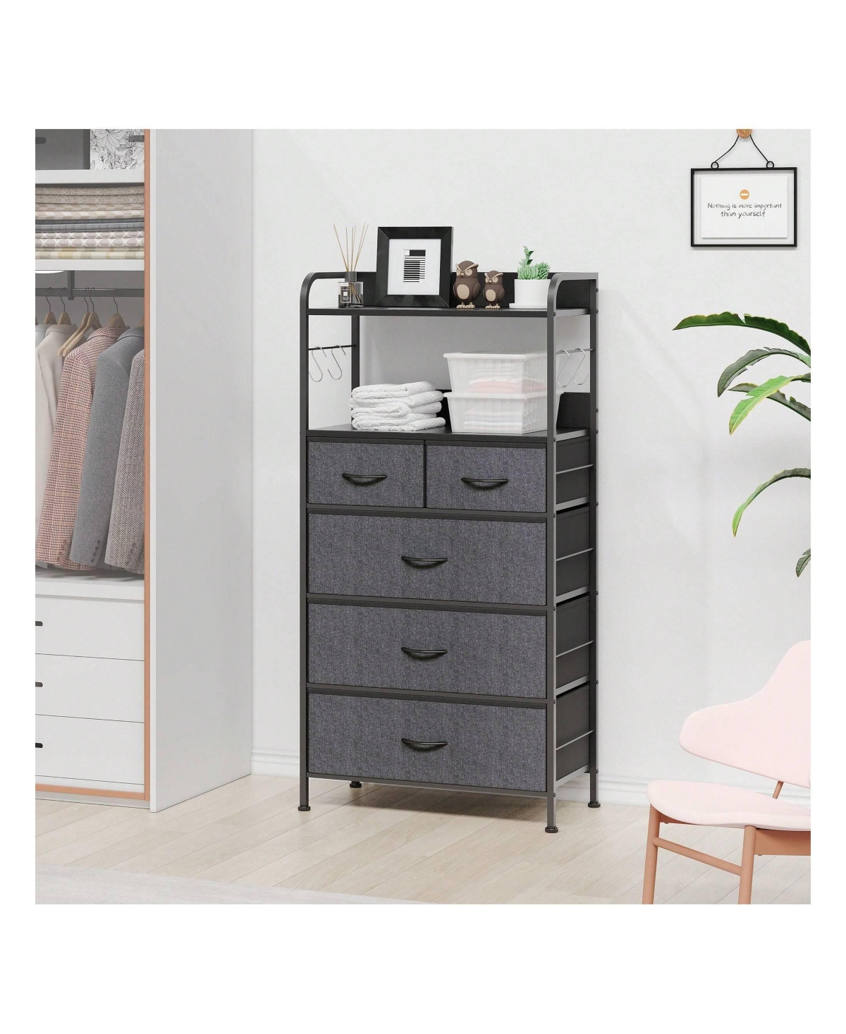 gaomon Dresser For Bedroom With 5 Drawers, Dressers & Chests Of Drawers For Hallway, Entryway, Storage Organizer Unit With Fabric, Sturdy Metal Frame