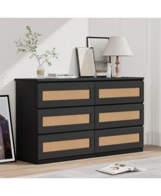 6-Drawer MDF Rattan Design with Anti-Tip Kit & Smooth Rails Modern Bedroom Dresser