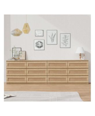 1 Pc Wood & Rattan Dresser 6 Drawers Modern Wide Chest Anti-Tip Kit Bedroom Storage