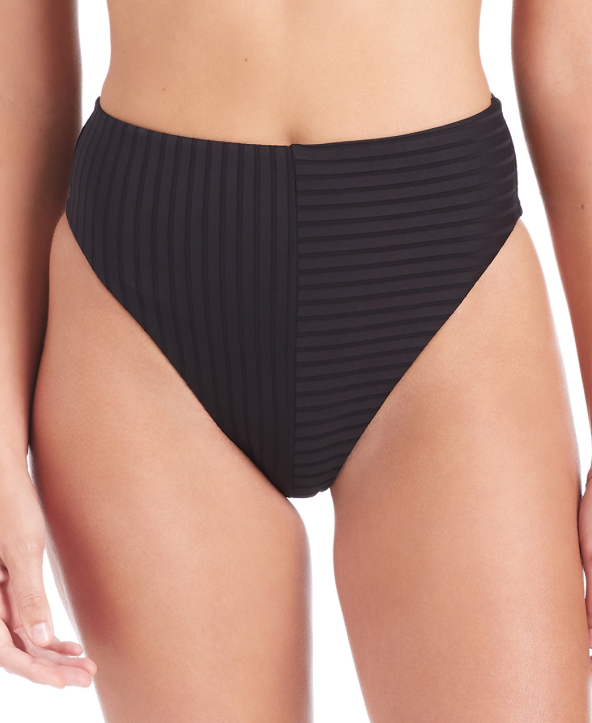 Sanctuary Women's Refresh Rib High-leg High-rise Bikini Bottoms In Black