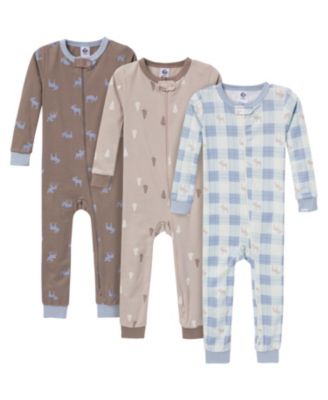 Baby Girls Snug Fit Footless Sleep & Play, 3-Pack, Moose & Trees