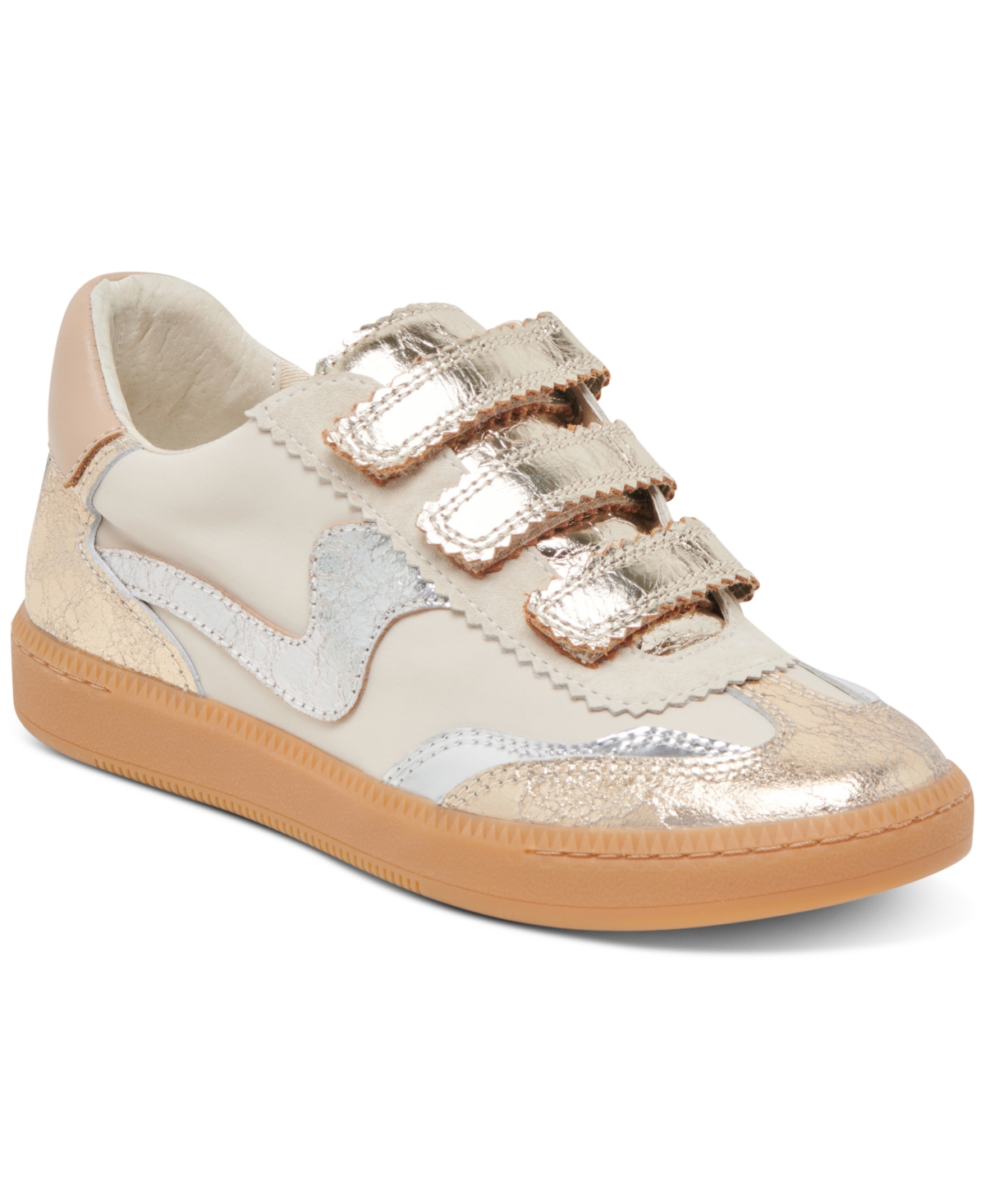 Dolce Vita Women's Notice Adjustable Strap Low Profile Sneakers In Silver Gold Distressed Leather