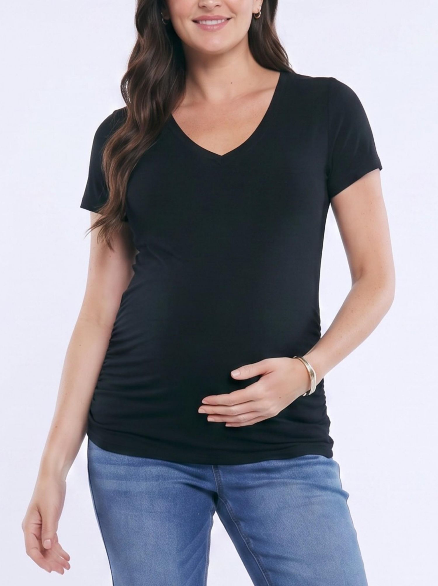 Women's Motherhood V-Neck Side-Ruched Short Sleeve Tee