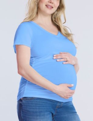 Maternity V-Neck Side-Ruched Short Sleeve Tee - Motherhood