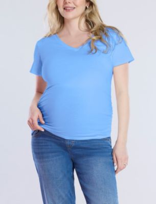 Maternity V-Neck Side-Ruched Short Sleeve Tee - Motherhood