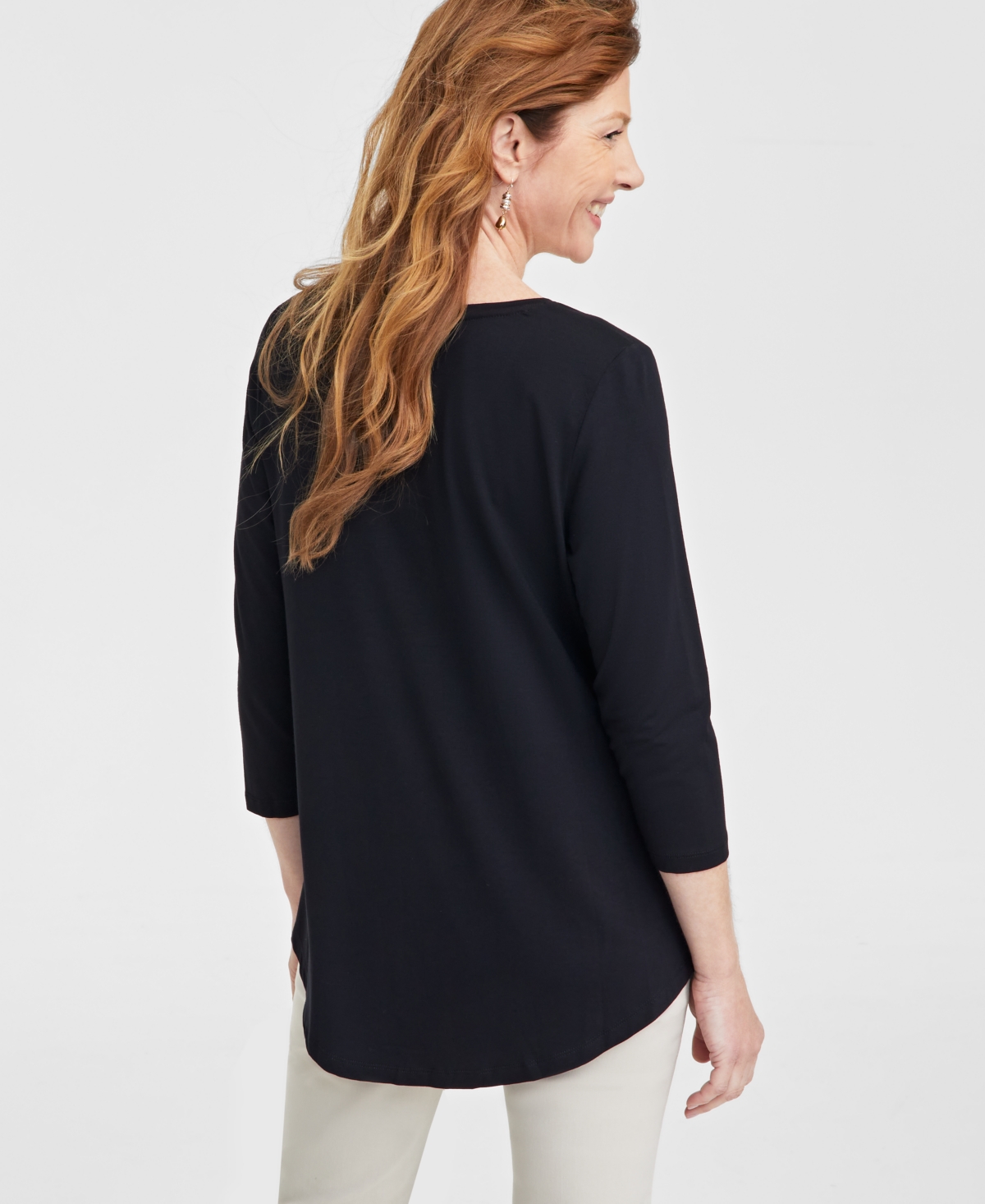 Shop Jm Collection Women's 3/4-sleeve Scoop Neck Top, Created For Macy's