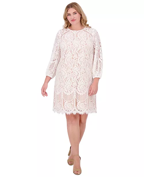 plus size jewel-neck lace shift dress