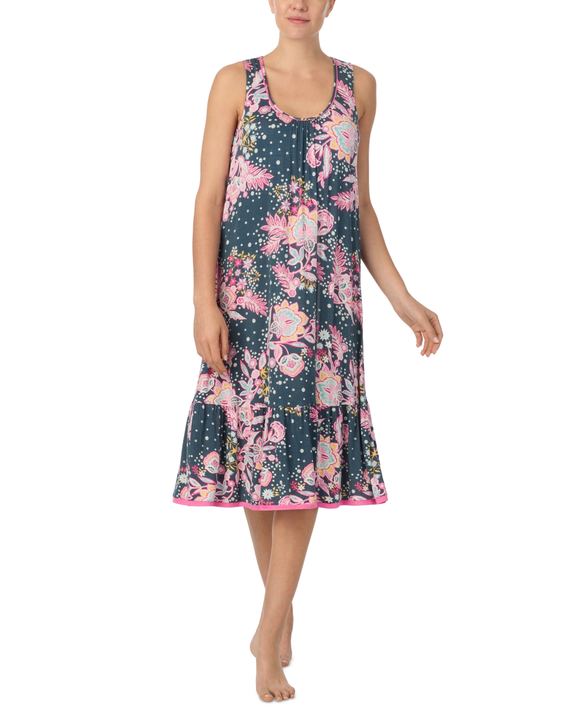 Women's Printed Flounce-Hem Nightgown - Teal Floral
