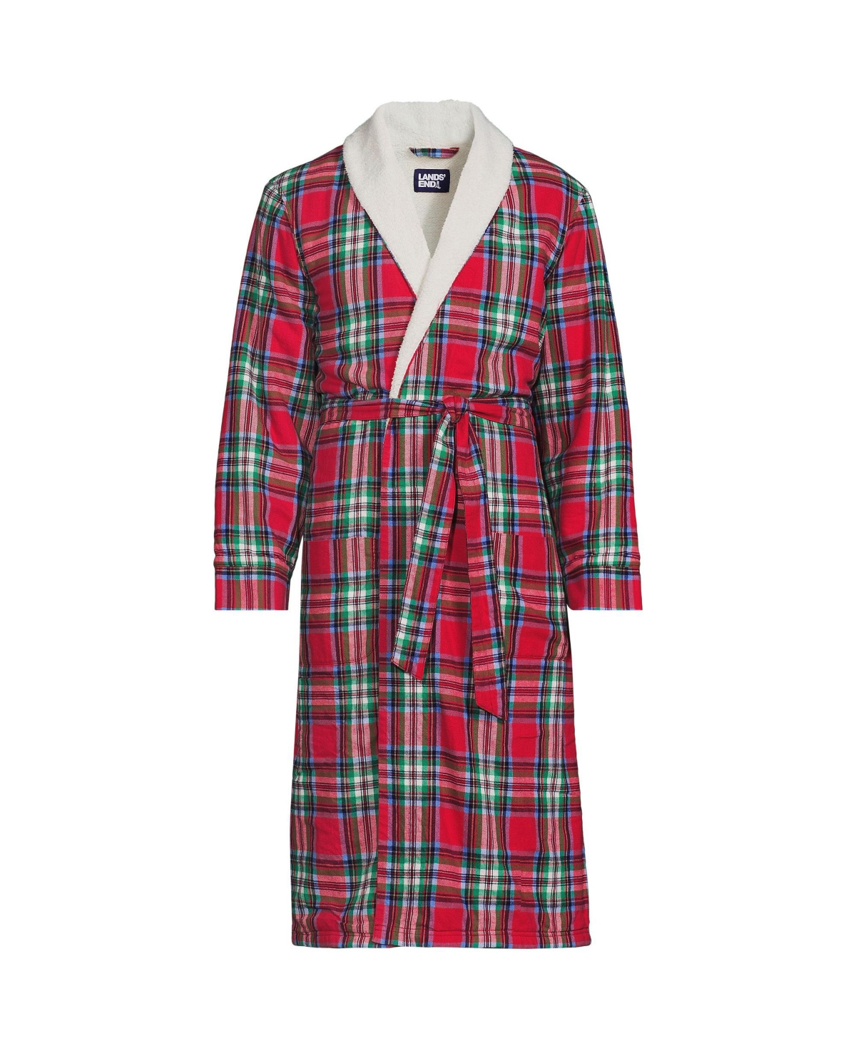 Lands' End Men's High Pile Fleece Lined Flannel Robe