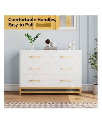 Dresser For Bedroom With 6 Drawer Double Dressers, Modern Wooden Dresser Chest, Beside Table For Closet, Nursery, Living Room