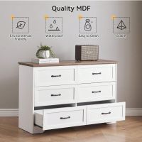 Dresser For Bedroom With 6 Drawers, Wood Drawer Dresser Chest Of Drawers For Closet, Living Room, Hallway, Nursery, Kids Bedroom(White and Brown)