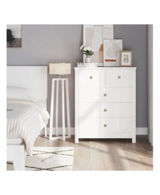 Generic 5-Drawer Wood Dresser Organizer with Metal Handles Modern Chest for Home and Office Use