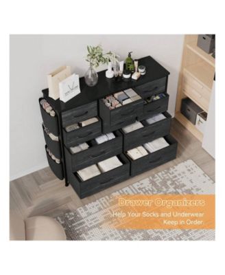 1 Pc Fabric & Metal Dresser 10 Drawers Side Pockets Hooks Wood Tabletop Closet Living Room Hallway Bedroom