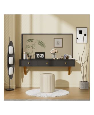 47" Floating Shelf With Drawer Multi-Purpose Wall-Mounted Vanity Table Cosmetic Mounted Desk Floating Table Make Up Desk