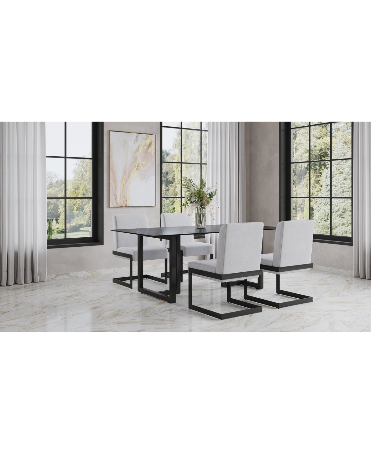 Macy's Emila 5 Pc. Dining Set (rectangular Table & 4 Chairs), Created For  In Black Sintered Stone With Gunmetal Base