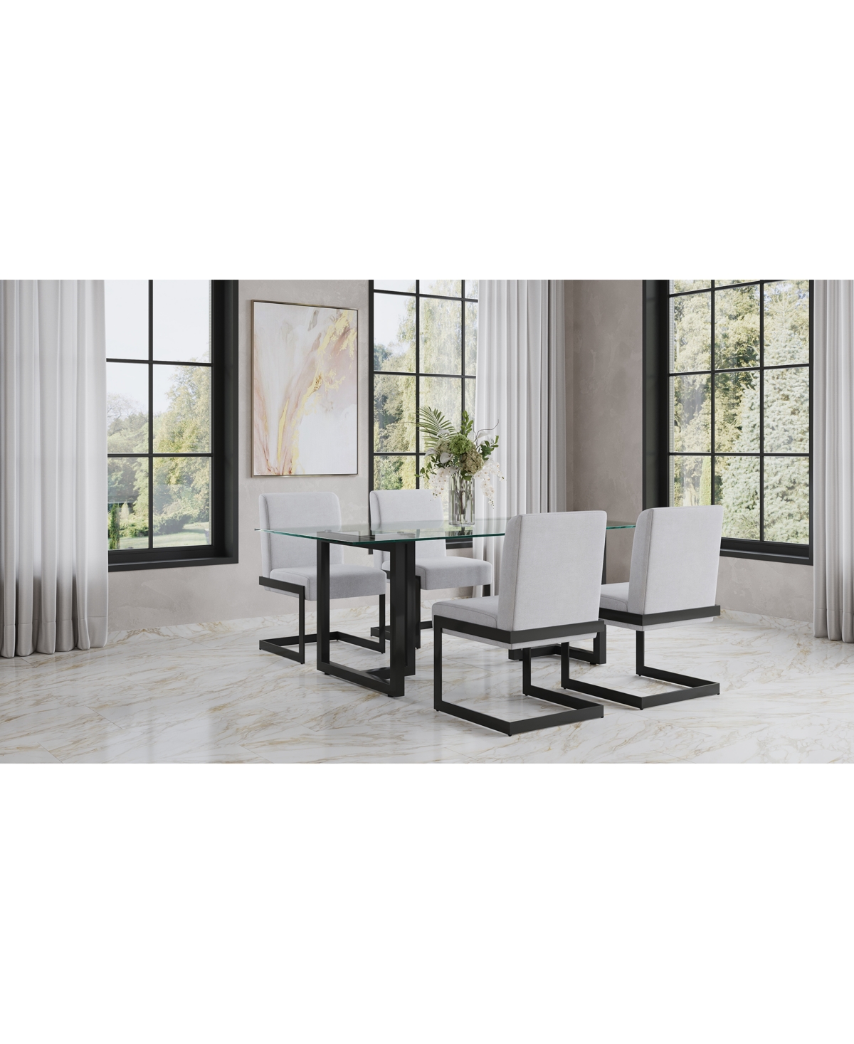 Macy's Emila 5 Pc. Dining Set (rectangular Table & 4 Chairs), Created For  In Clear Glass With Gunmetal Base