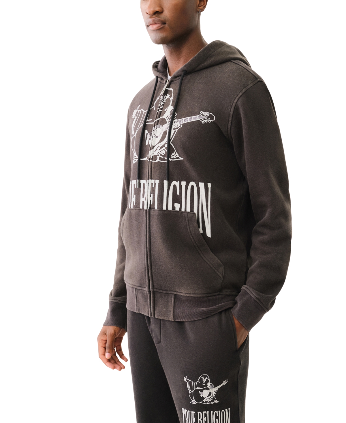 True Religion Men's Crackle Long Sleeve Graphic Hoodie