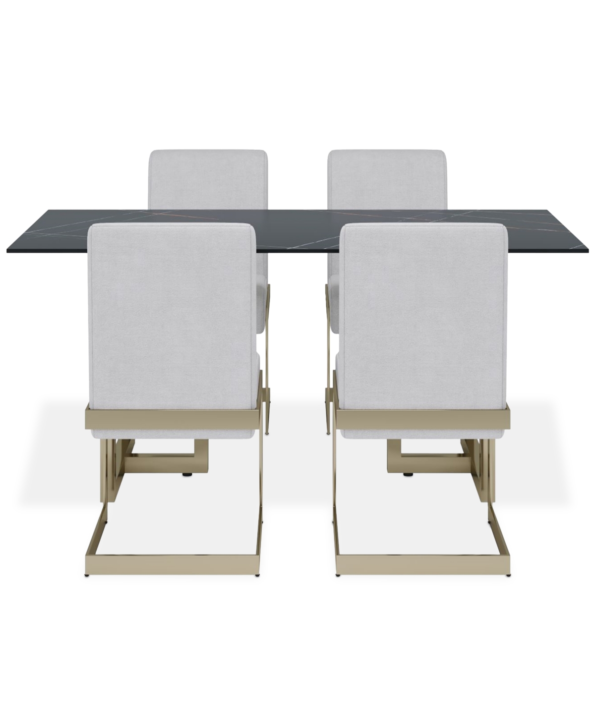 Macy's Emila 5 Pc. Dining Set (rectangular Table & 4 Chairs), Created For  In Black Sintered Stone With Champagne Base