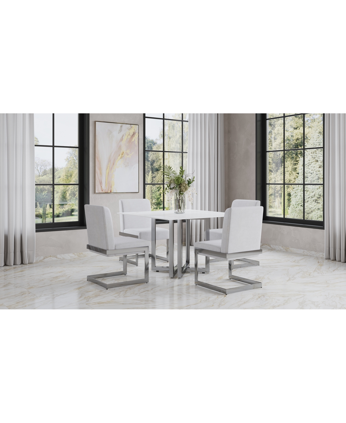 Macy's Emila 5 Pc. Dining Set (rectangular Table & 4 Chairs), Created For  In White Sintered Stone With Silver Base