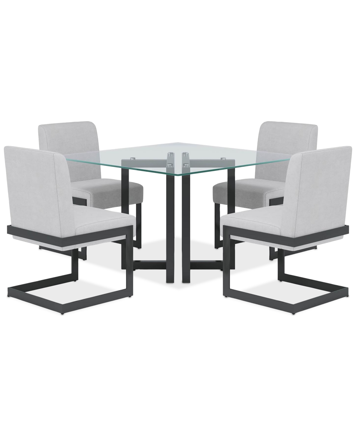 Macy's Emila 5 Pc. Dining Set (square Table & 4 Chairs), Created For  In Clear Glass With Gunmetal Base