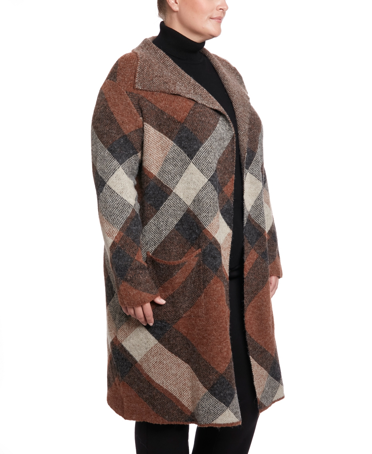 Joseph A Plus Size Notch Collar Coatigan Sweater
