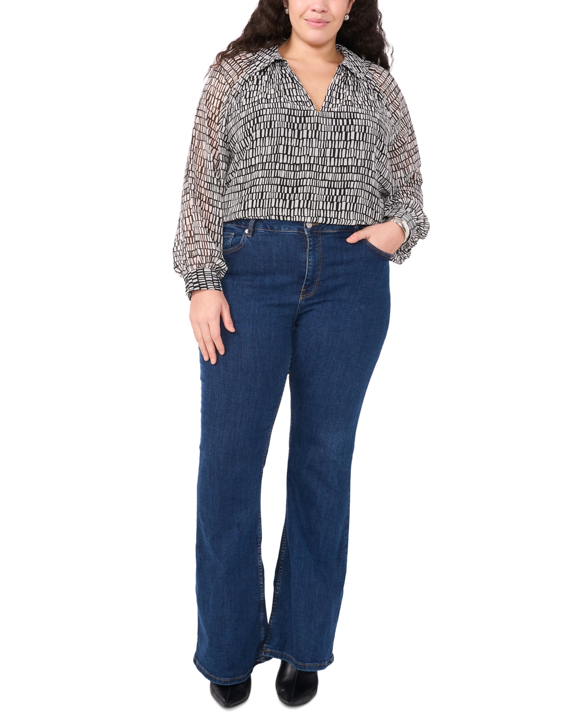 VINCE CAMUTO PLUS SIZE PRINTED COLLARED BLOUSE 