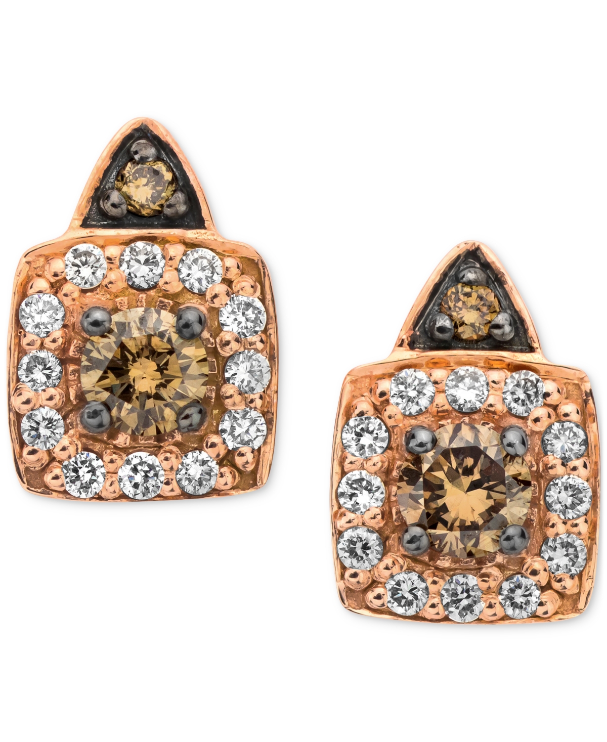 Le Vian Chocolatier Chocolate Diamond & Vanilla Diamond Halo Stud Earrings (1/3 Ct. T.w.) In 14k Rose Gold In Rose Gold