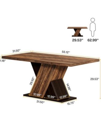 Farmhouse Dining Table for 4-6 People, 55-Inch Rectangle Kitchen Table, Wood Dining Room Table, Dinner Table