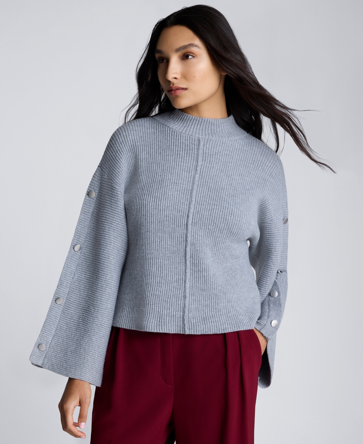 Kenneth Cole Rib Mock Neck Pullover In Mid Heather Grey