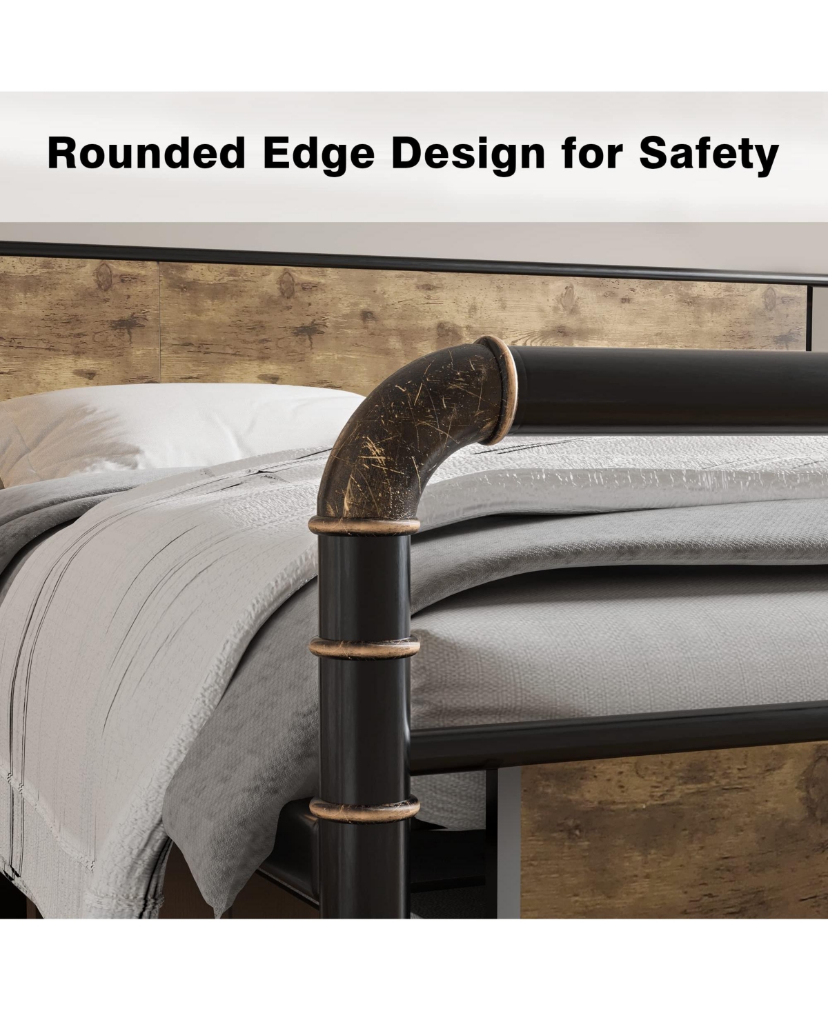 gaomon Metal Bed Frame with Wood Headboard & Footboard, Heavy Duty Platform Bed Frame with 14