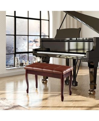 Solid Wood PU Leather Piano Bench with Storage-Brown