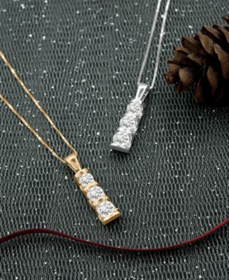 Diamond Graduated Three Stone Pendant Necklace (1 ct. t.w.) in 14k White or Yellow Gold, 18" + 2" extender, Created for Macy's