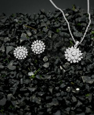 2-Pc. Set Diamond Cluster Pendant Necklace & Matching Stud Earrings (1 ct. t.w.) in 14k White Gold, Created for Macy's